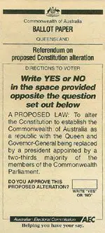 A ballot paper from the 1999 republic referendum